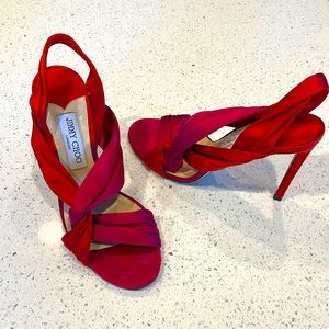 Red Satin Jimmy Choo Stilettos